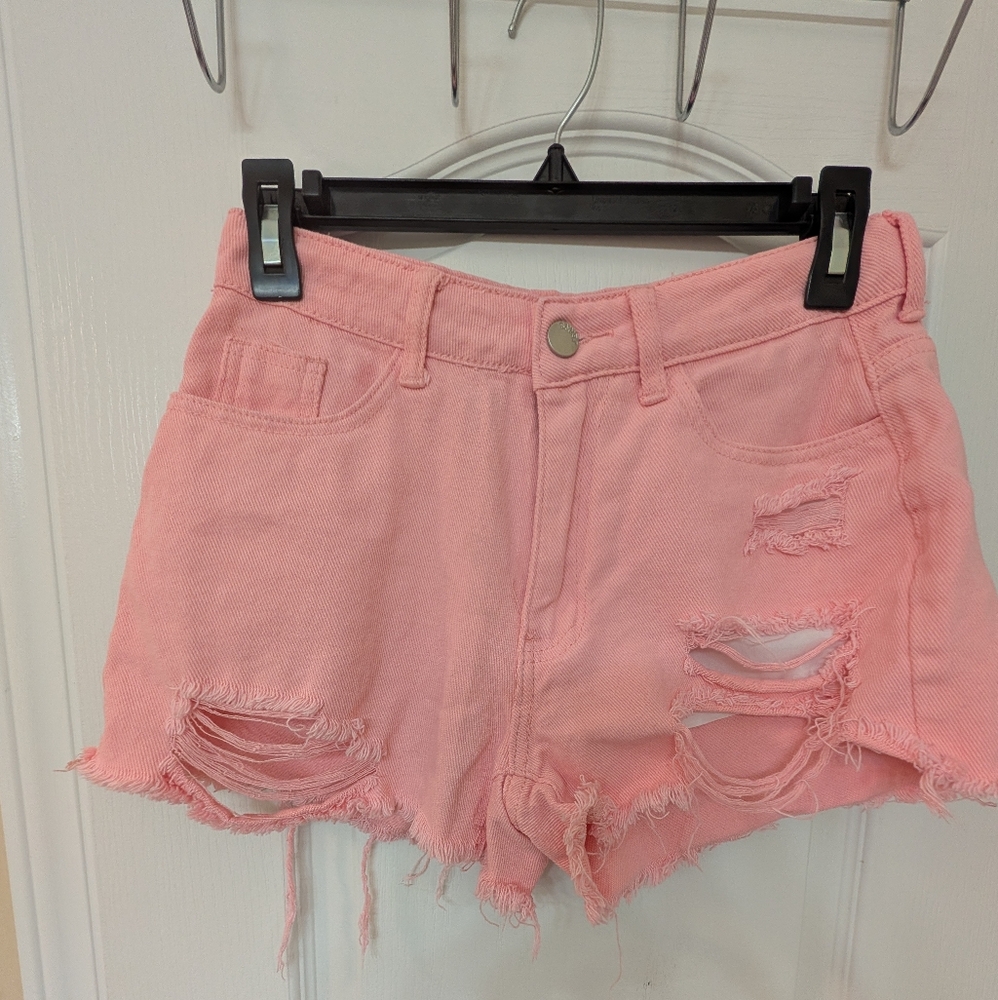 SHEIN Pink Ripped Distressed Jean Shorts